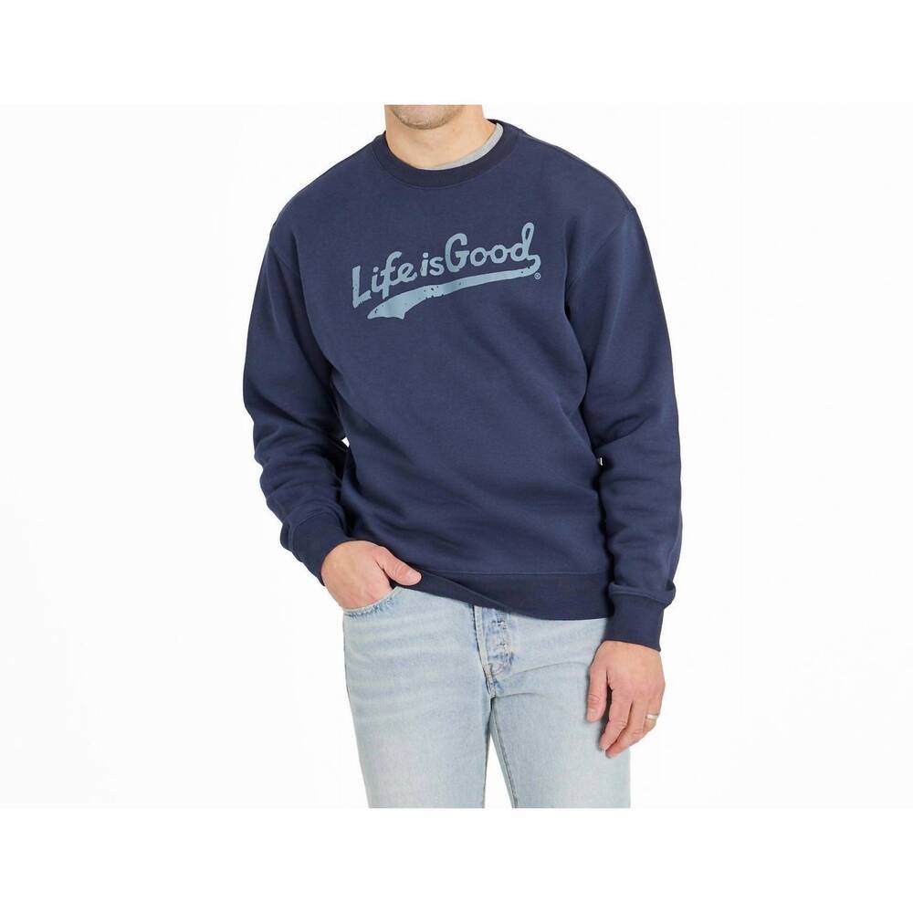 NEW LIFE IS GOOD tonal lig ballyard script good vibes fleece sweater in inkwell